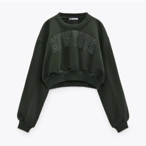 Zara Sweaters - Zara Womens Crop Top Green New York Sweater